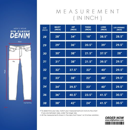 denim size chart H